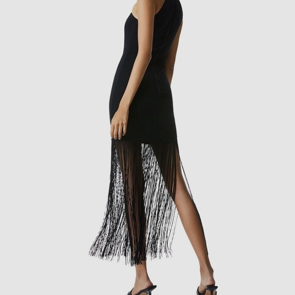 Alice + Olivia Steph Fringe Bottom Twist Front Halter Gown Evening Dress - Picture 2 of 13